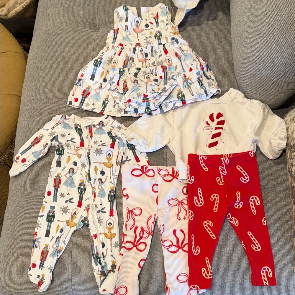 Festive Baby Clothing bundle with Nutcracker and Candy Cane Designs 6-9 Mo